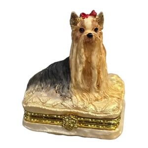 Pedigree Pals Resin Hinged Trinket Box Yorkie on Pillow 2"